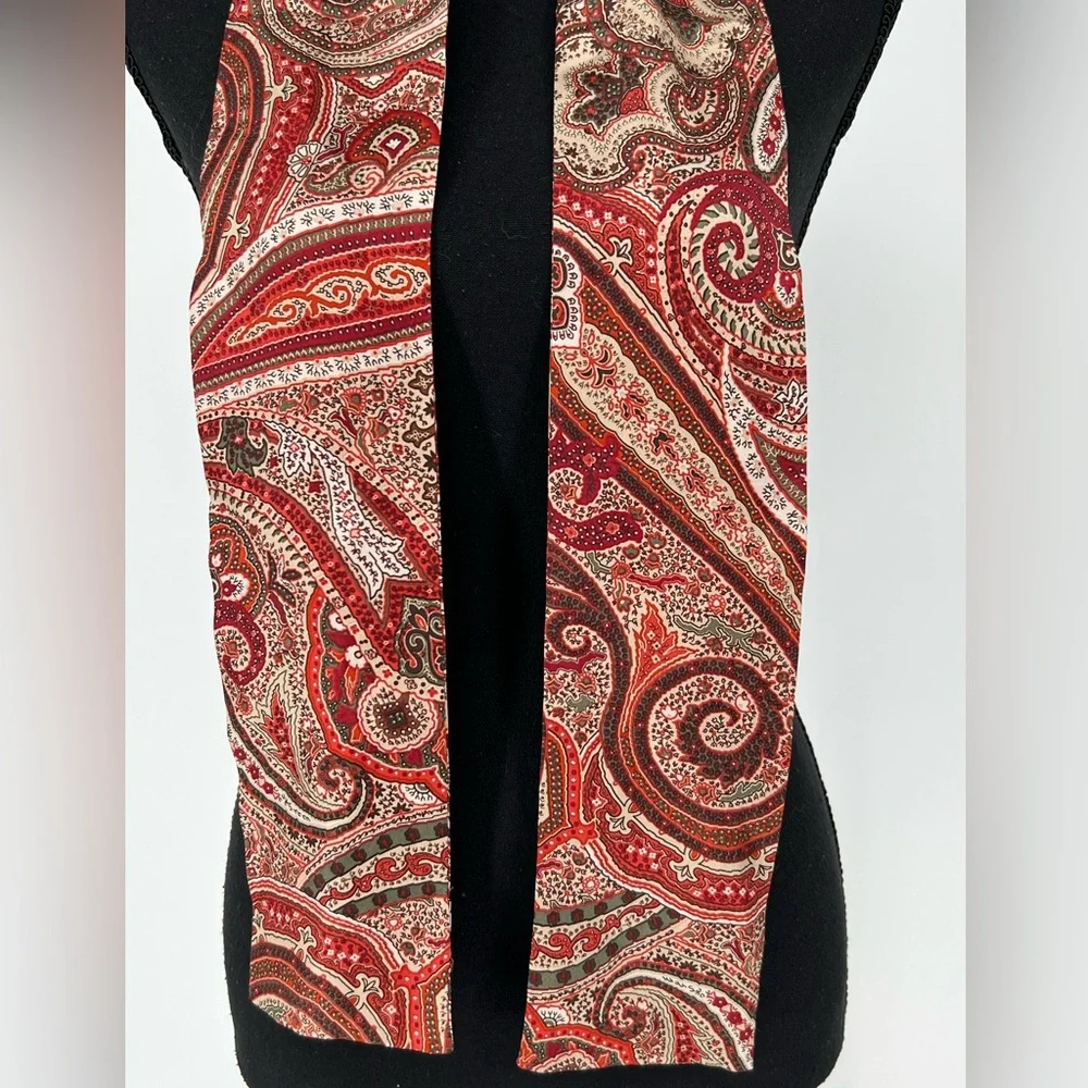 TALBOTS  PAISLEY SILK‎ FASHION SCARF IN BEIGE COPPER AND GREEN